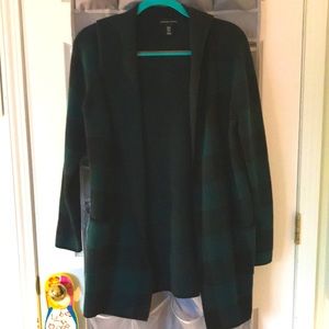 Medium Adrienne Vitadini women’s cardigan hoodie green and black comfy cozy cute